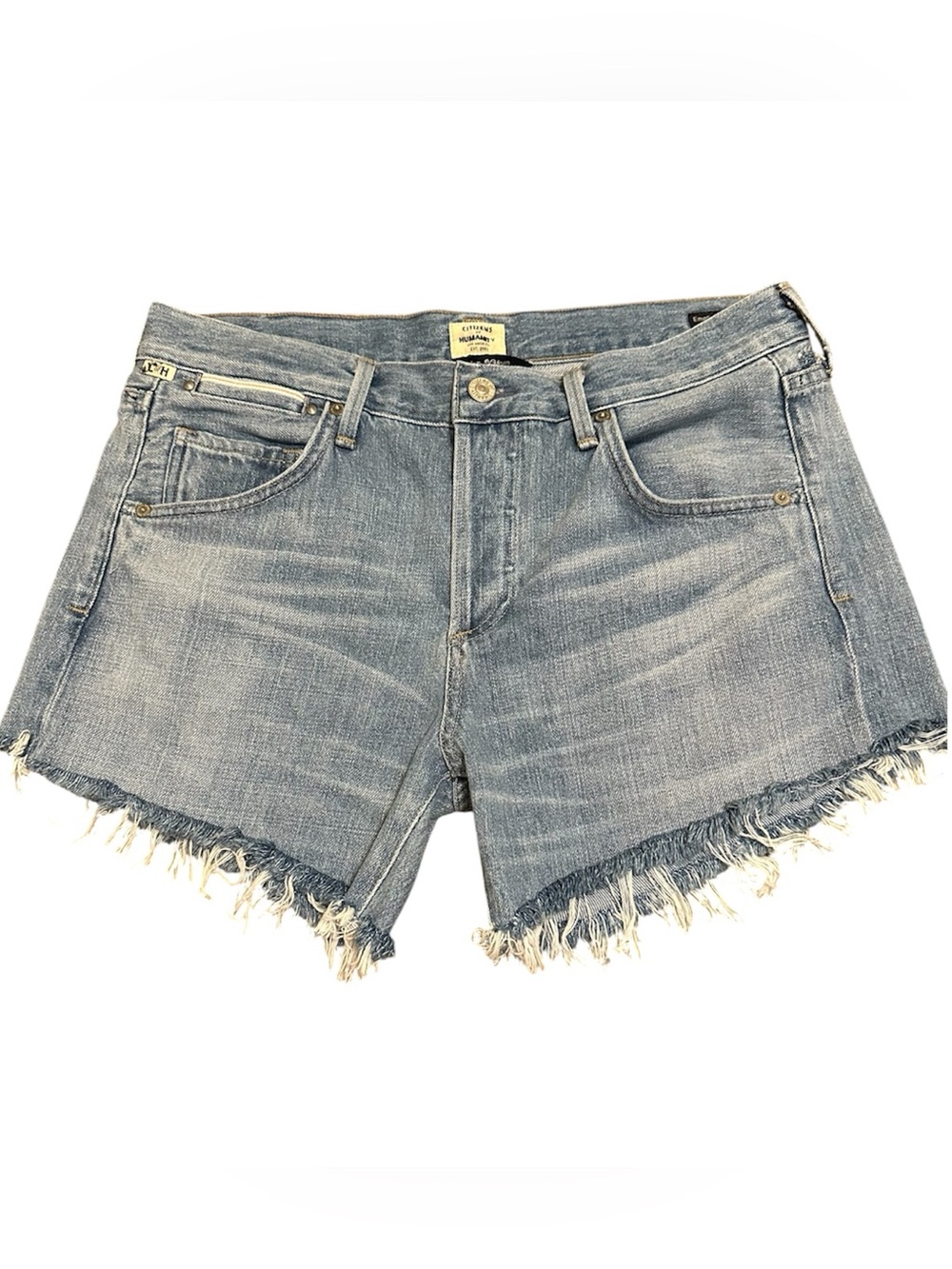 Citizens Of Humanity Distressed Denim Cutoff Emerson Crop Slim Boyfriend Shorts